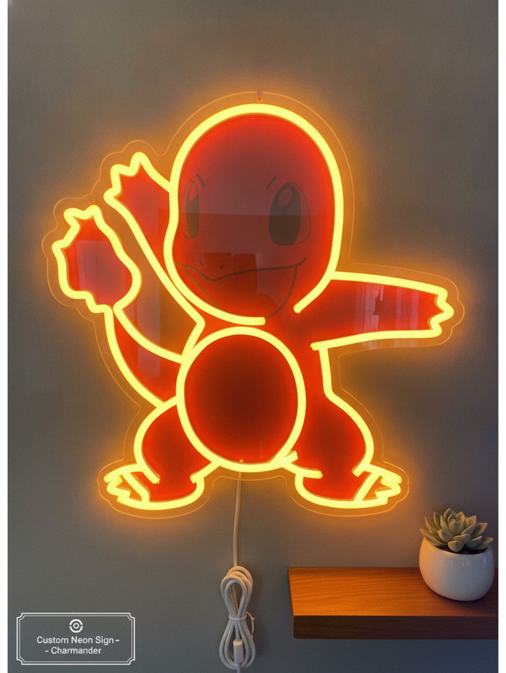 Pokemon Charmander Neon Light - Orange and Yellow Contemporary Wall Decor